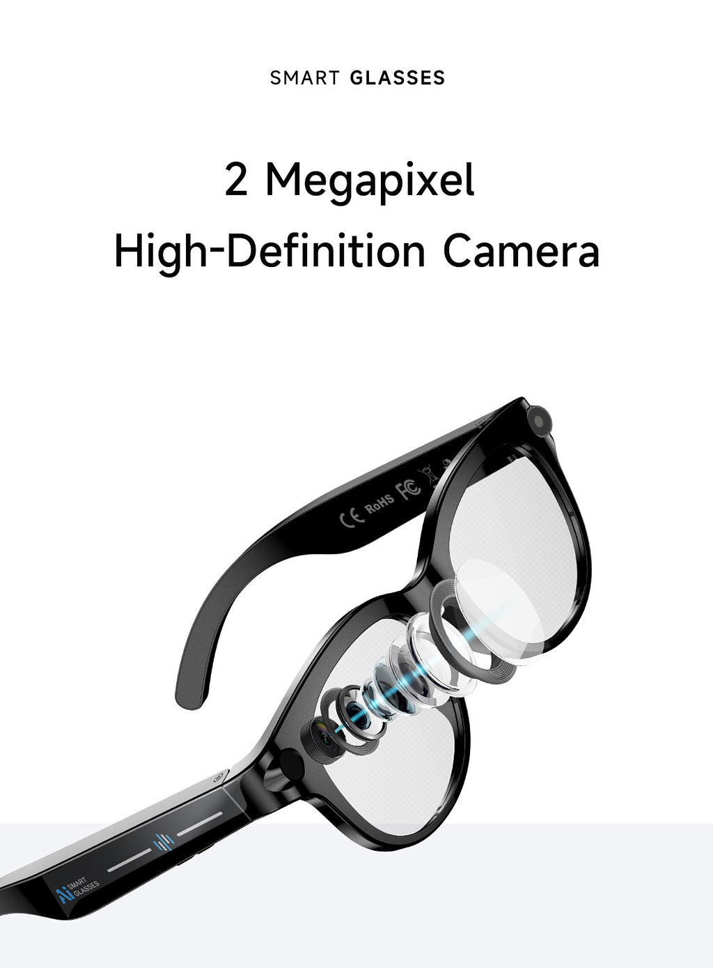 M89Smart Glasses200100 Megapixel Camera with Image Stabilization720P Video Recording WiFi6Transmission AI Simultaneous interpretation