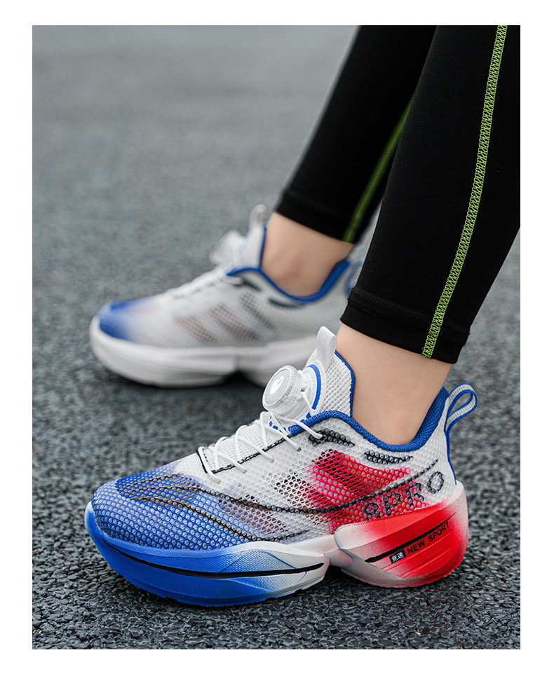 Red Rabbit Breathable Mesh Children's Rotating Buckle Trendy Shoes Boys' Non-Slip Wear-Resistant Sports Shoes Girls' Casual Mesh Running Shoes