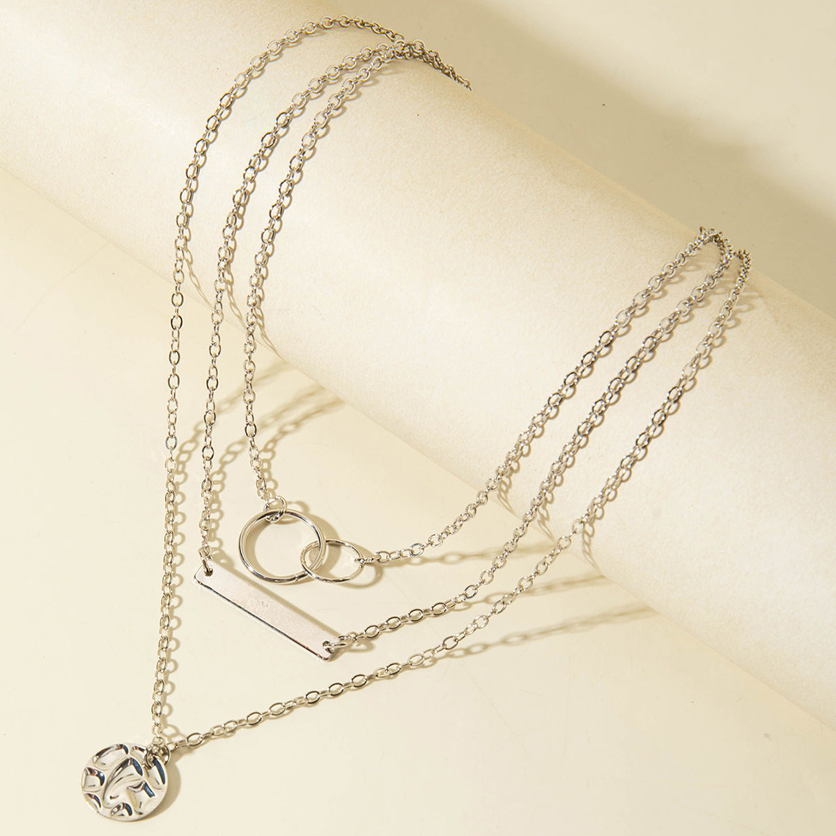 European and American Fashion Collarbone Chain Round Pendant Tassel Multi-layer Stacking Necklace Layered One-word Necklace3Set