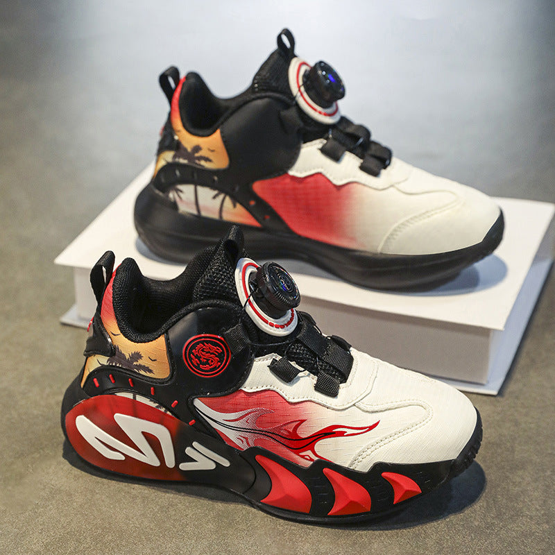 Chinese Style Girls' Shoes2025Autumn New Mesh Breathable Running Sports Shoes Children's Anti-Slip Wear-Resistant Basketball Shoes