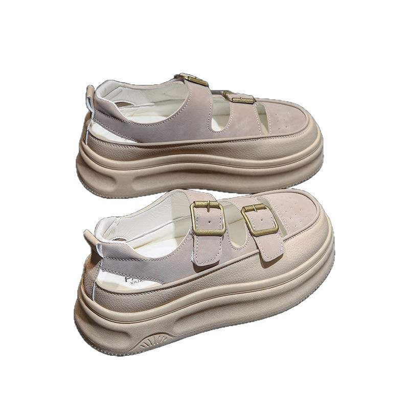 Women's Roman Closed-Toe Sandals2025Summer New Hollow Out Platform Wedge Thick Sole Height Increasing White Shoes Clogs