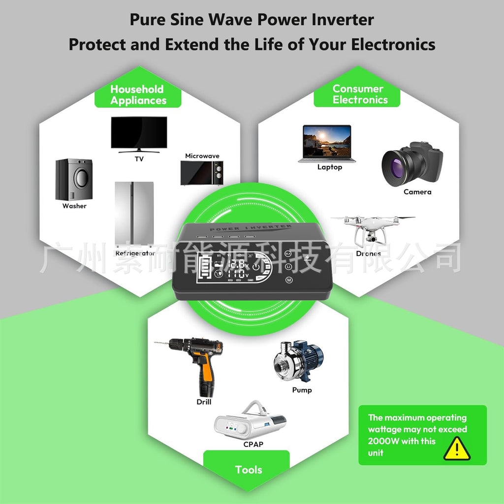 1000W Pure Sine Wave Inverter12V Turn110V Amazon eBay New product with smart touchscreen display