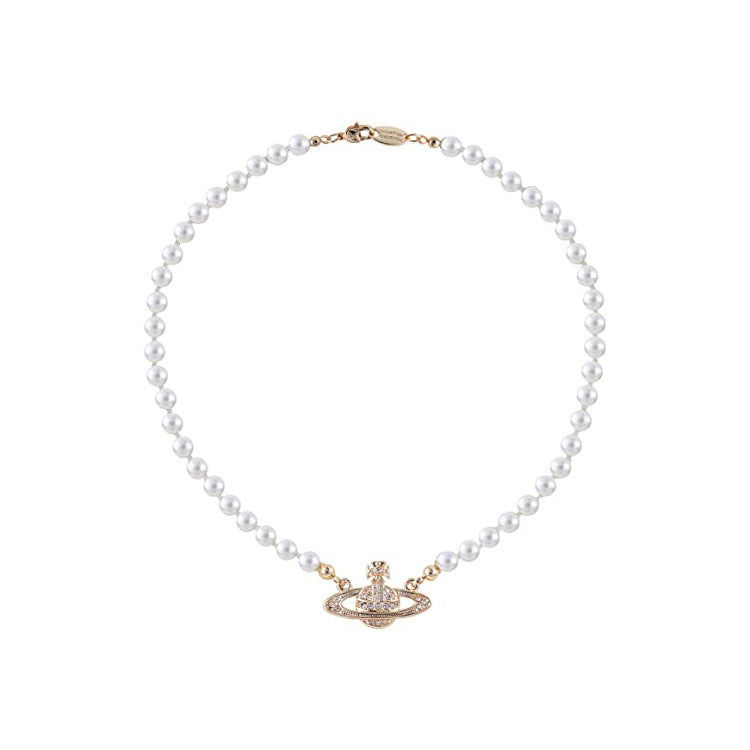 Hot Selling Pearl Necklace Women's Accessories High-end Necklace Sparkling Diamond Pendant Retro Hong Kong Style Collarbone Necklace