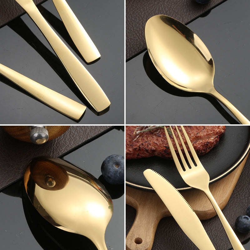 410Stainless Steel Cutlery Set Restaurant Square Handle Knife Fork Spoon24Set of Western Steak Knives and Forks