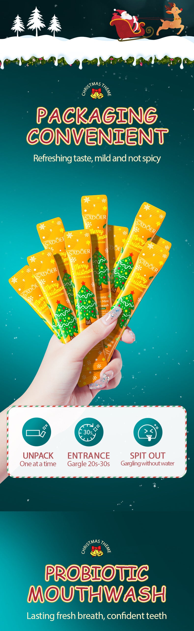 Full English Christmas Probiotic Mouthwash SADOER Green Lemon Mint Oral Cleanser  Wholesale