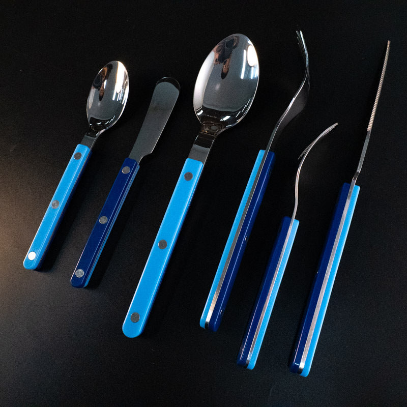 304Mirror Finish Western Tableware Set Color Block Two-Tone Handle Butter Knife Fork Spoon Clip Handle Steak Dessert Spoon Fork