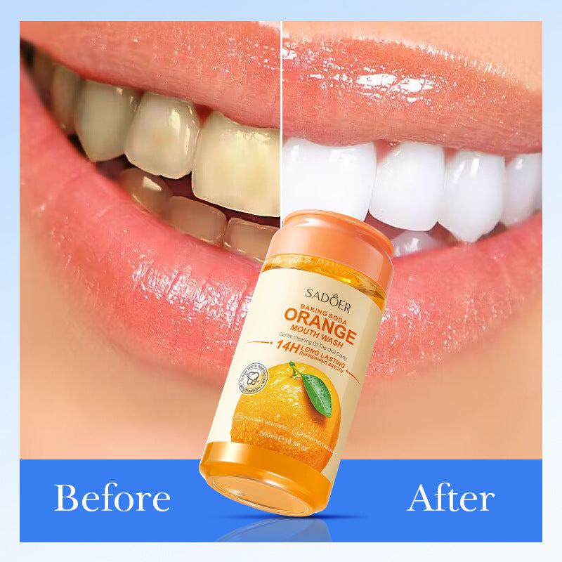 Fruit Mouthwash SADOER Fresh Orange Baking Soda Tooth Stain Remover Mouthwash Bottle Cross-Border Wholesale