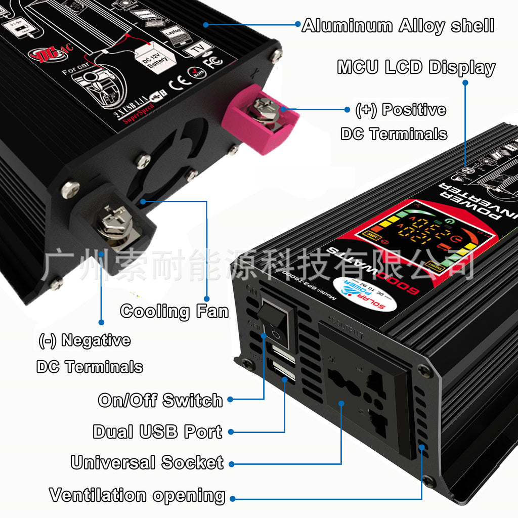 500W Vehicle Inverter12V Turn110V 220V With smart display screen car inverter Export
