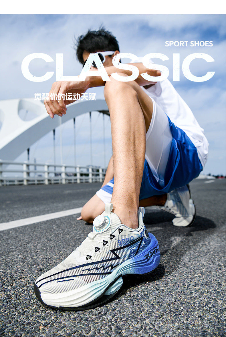 2025Autumn Winter Casual Fashion Double Mesh Knob Buckle Sneakers Super High Elastic Soft Sole Carbon Plate Anti-Slip Running Shoes