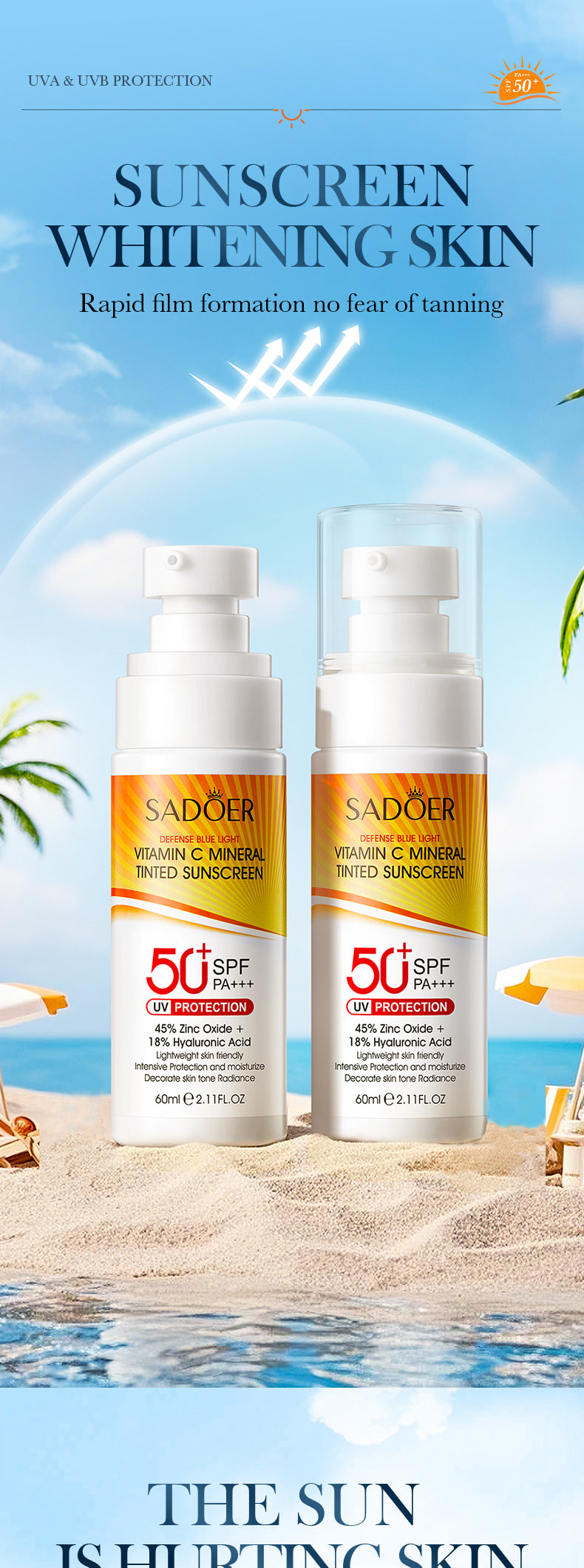 Vitamin C Mineral Tinted Sunscreen SADOER Isolation Sunscreen Lotion Cross-Border Wholesale