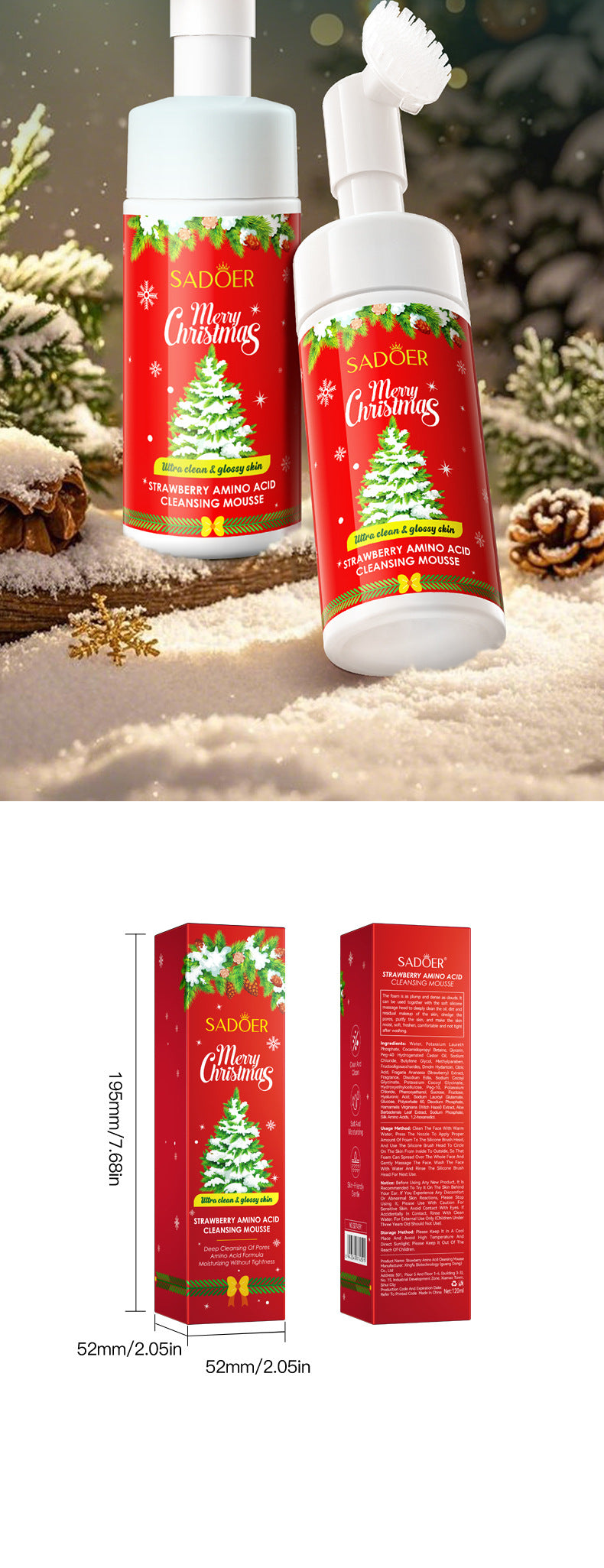 Full English Christmas Strawberry Amino Acid Cleansing Mousse SADOER Cleansing facial cleanser  foreign trade wholesale