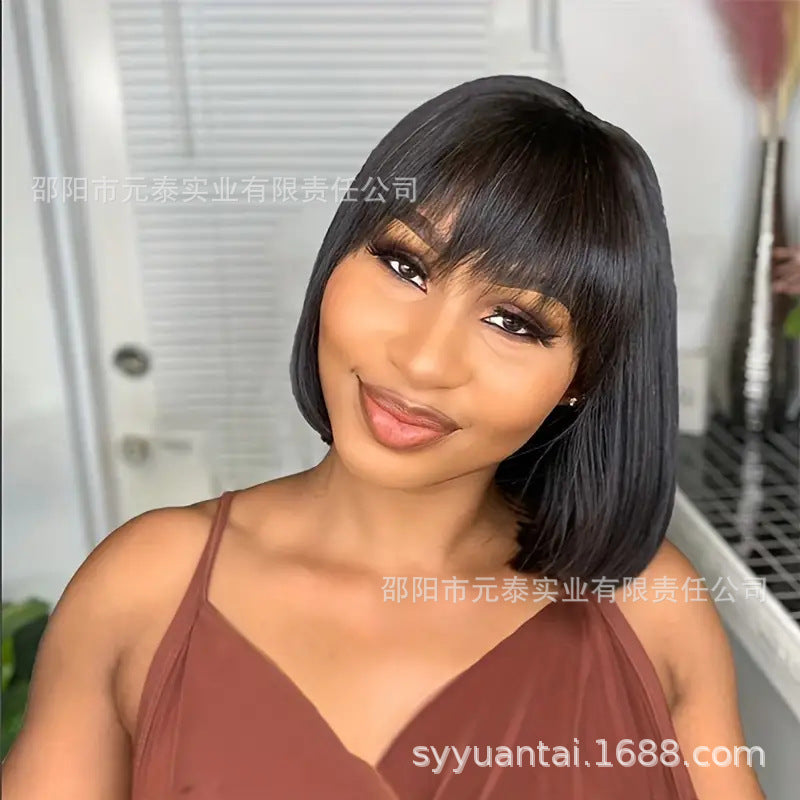 Short Bob with Bangs Human Hair Wig Full Machine Made Wigs