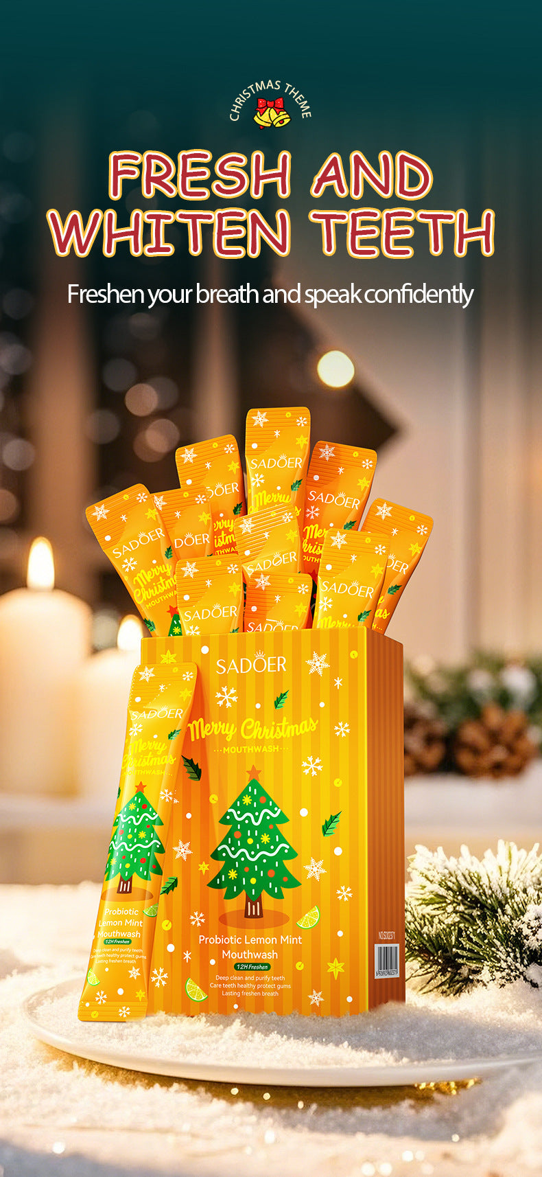 Full English Christmas Probiotic Mouthwash SADOER Green Lemon Mint Oral Cleanser  Wholesale