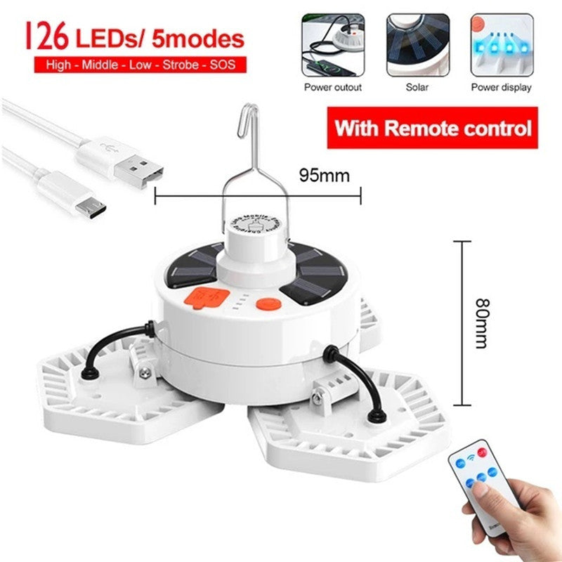 Outdoor LED Tent Light Camping Light with Remote Control Three-Leaf Bulb Emergency Light for Home Power Outage