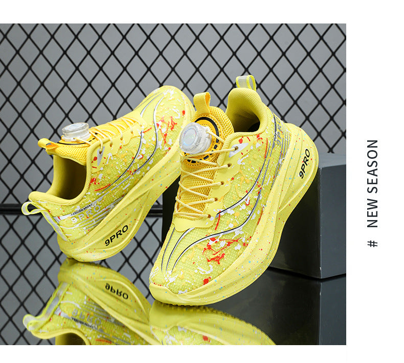 Children's Running Shoes with Rotating Buckle, Breathable Mesh Surface, Ultra-light Soft Sole, Wear-resistant, Non-slip, Racing Sports Shoes for Boys and Girls