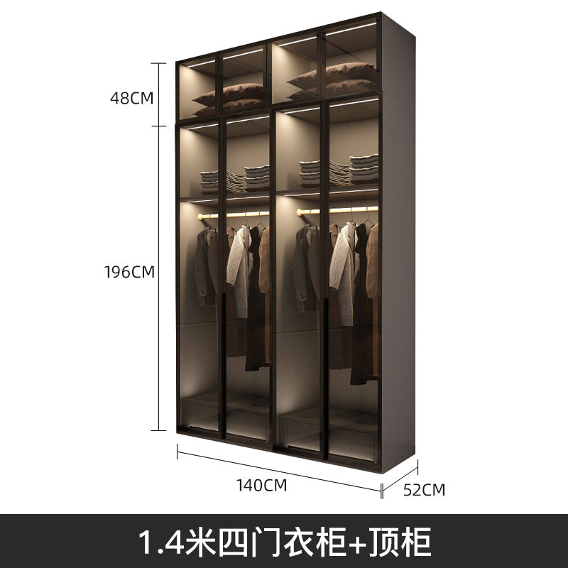 Modern Minimalist Wardrobe for Home Bedroom Cloakroom Glass Door Wardrobe Combination Small Apartment Wardrobe Light Luxury Free Shipping