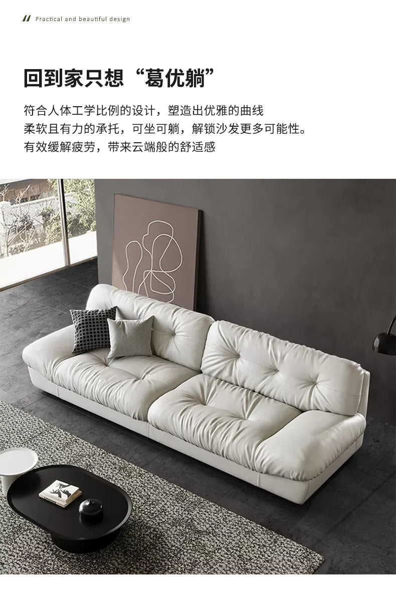 Italian Minimalist Living Room Genuine Leather Sofa Designer Straight Small Apartment Cream Style Lazy Cloud Sofa Shipping and tax not included