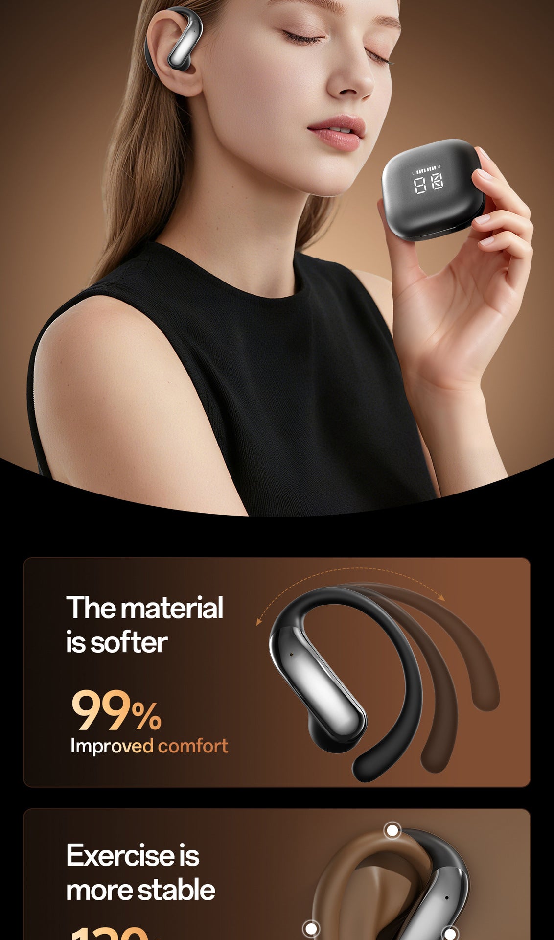 M142Popular OWS Open-type ultra-long battery life high-quality sound over-ear digital display wireless Bluetooth headphones