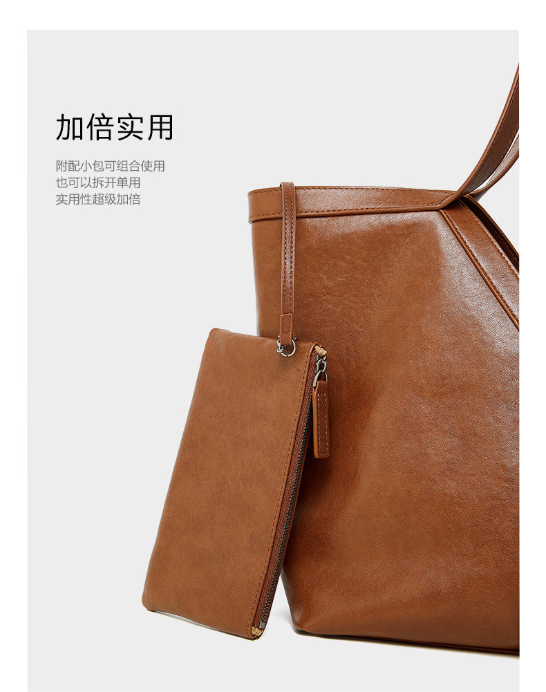 Minimalist Korean Style Tote Bag Shoulder Bag Versatile Large Capacity Women's Bag Underarm Bag Light Luxury Fashion Handbag Cowhide