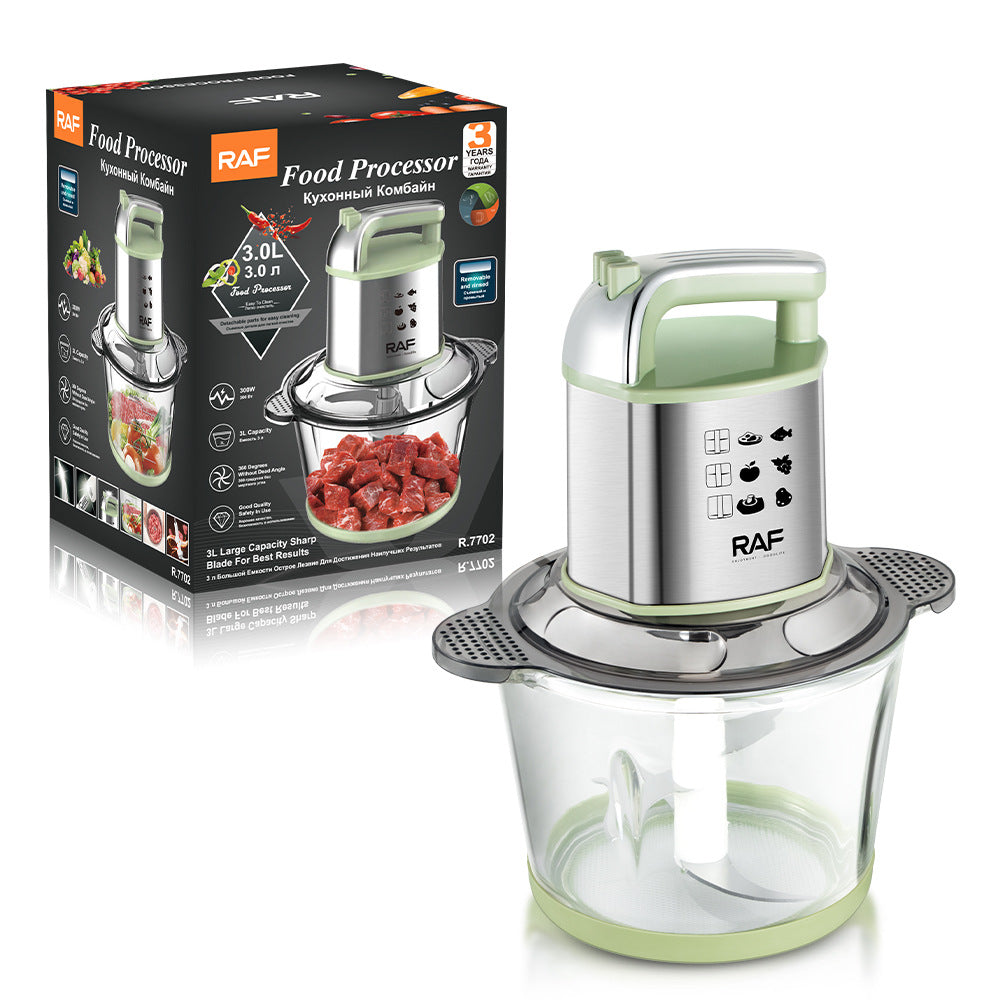 RAF European Standard Meat Grinder Small Multi-Functional Food Processor with Glass Jar for Home Use, Electric Meat Grinder and Blender R.7702