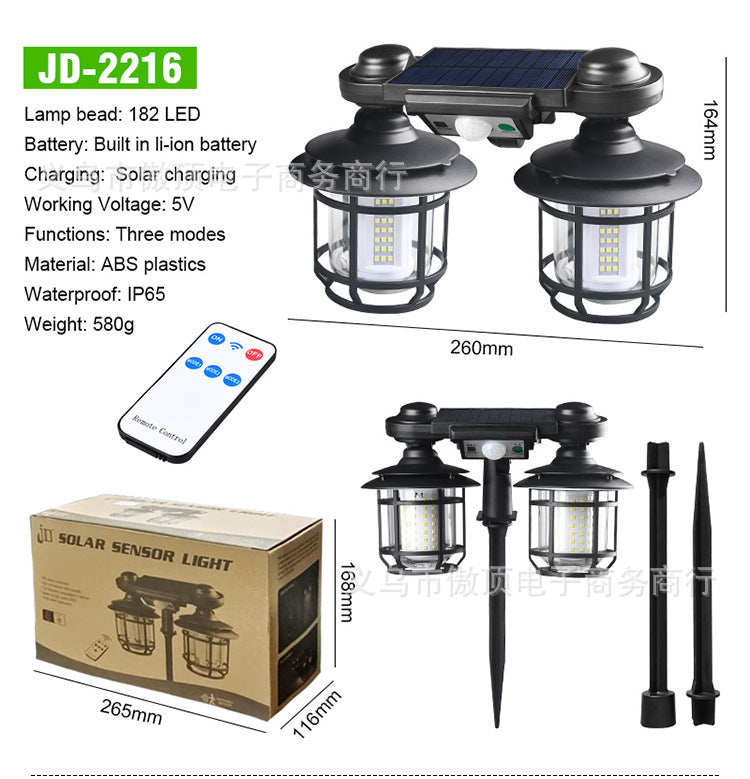 New Double-Head Retro Solar Ground Plug Light Human Body Sensing Split Light Home Wall Lighting Remote Control Light