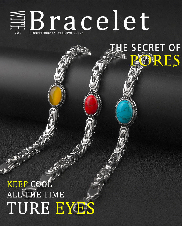 New Niche Personality Imitation Turquoise Stainless Steel Bracelet Jewelry Imitation Agate Steel Color Titanium Steel Jewelry