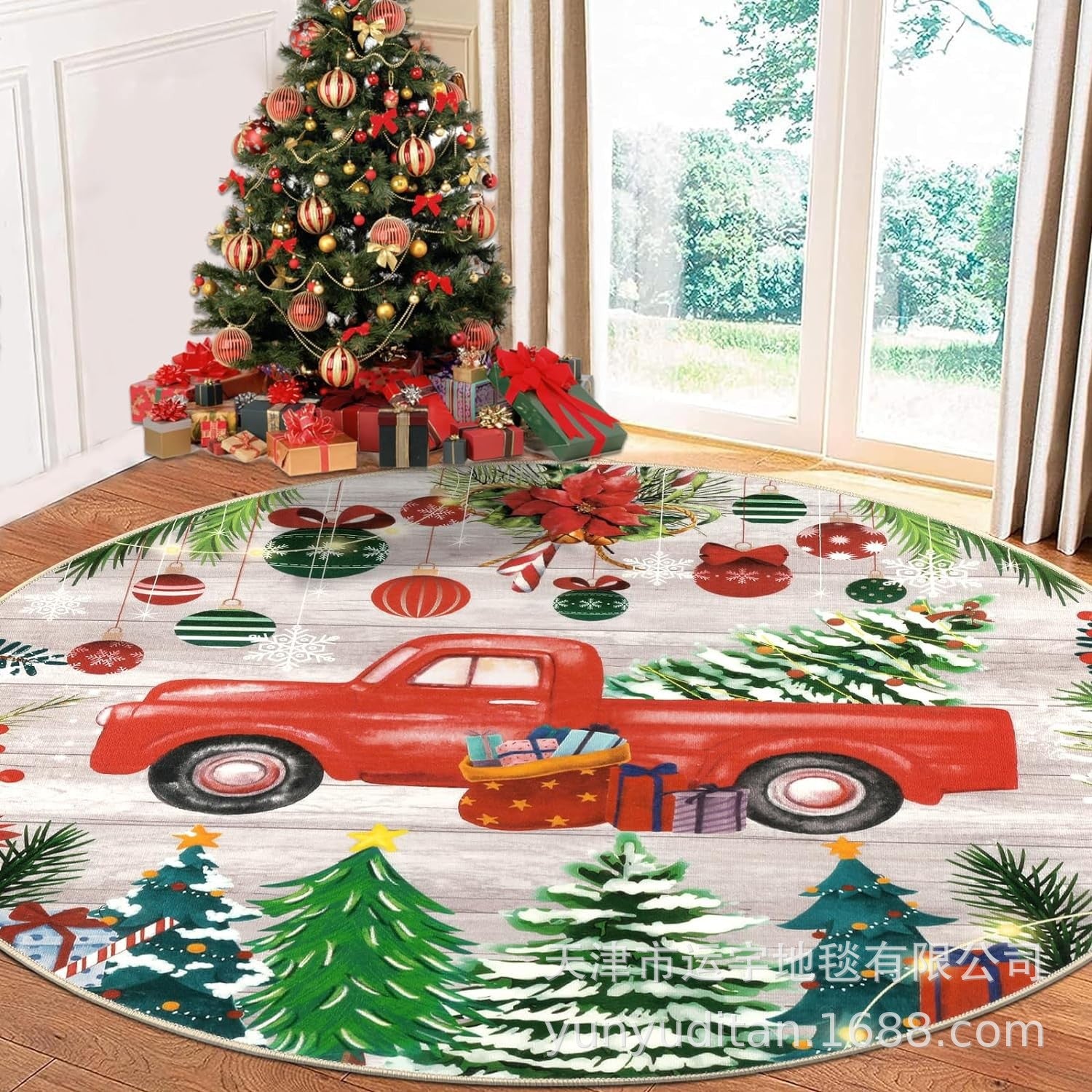 Christmas Carpet Round Living Room Mat Christmas Decoration Atmosphere Mat Christmas Tree Mat Labeling and Shipping