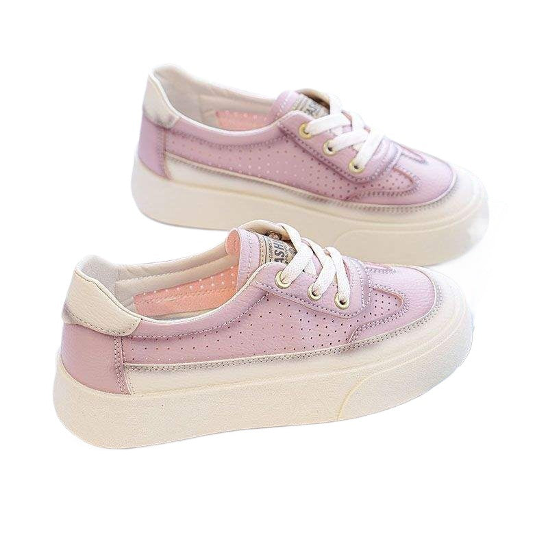 2025Spring and Summer New Hollow Breathable Lightweight White Shoes for Women Versatile Soft Sole Sports Thick Sole Casual Sneakers