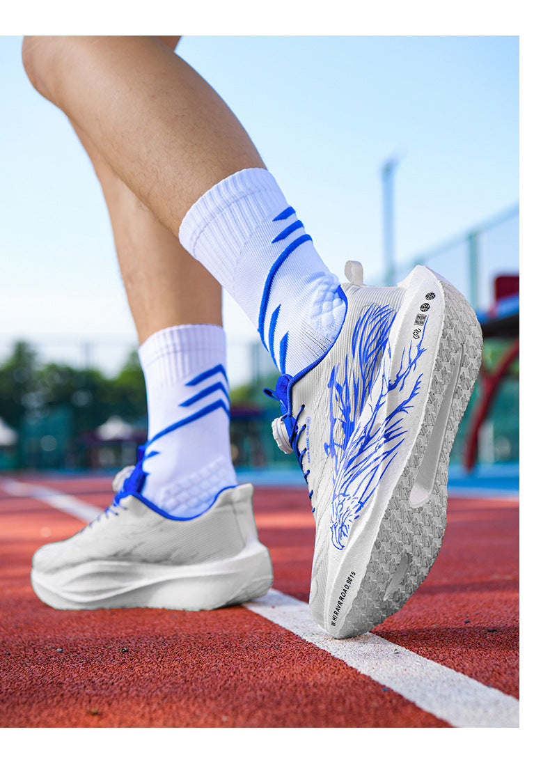 Casual Luminous Double Mesh Thickened Rotating Buckle Sports Shoes Parent-Child Real Carbon Plate Soft Sole Rebound Lightweight Comfortable Running Shoes