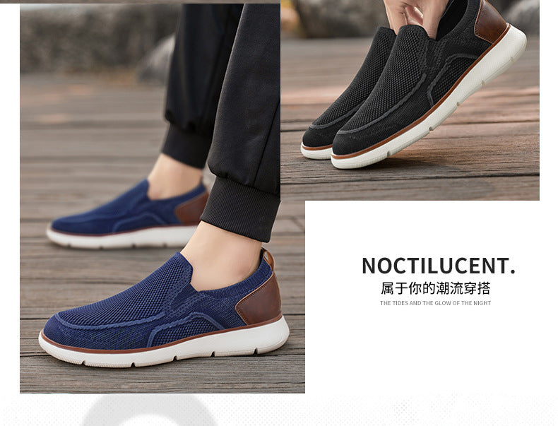 Vintage Casual Trendy Shoes Large Size Breathable Flyknit Mesh Men's Slip-On Lightweight Non-Slip Men's Shoes Large Size Men's Shoes
