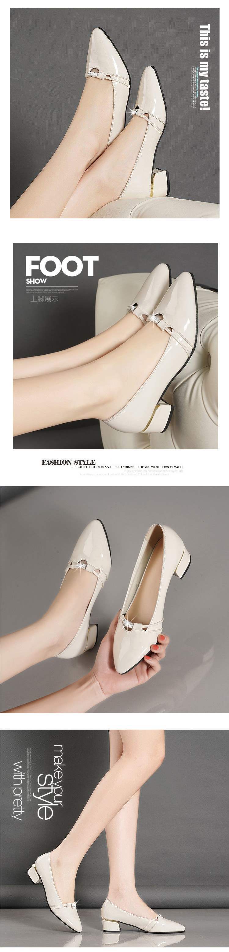 Women's Chunky Heel Single Shoes2025Spring and Autumn New Patent Leather Women's Pointed Toe Shoes, Shallow Mouth Leather Shoes for Moms, Versatile