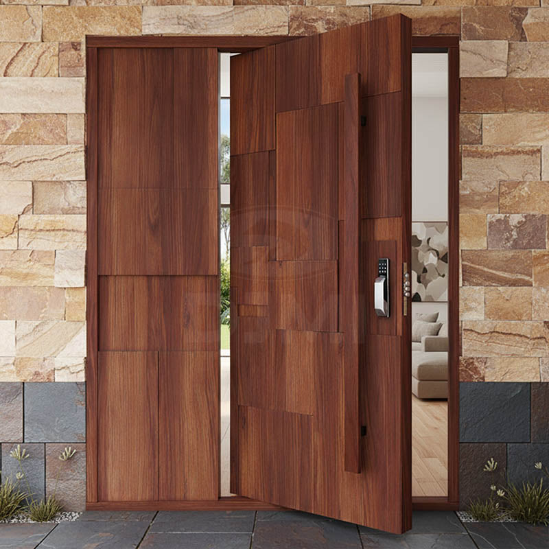Customized New Front Security Big Modern Villa House  Solid Wood Pivot Doors Exterior Wooden Door Main Entrance