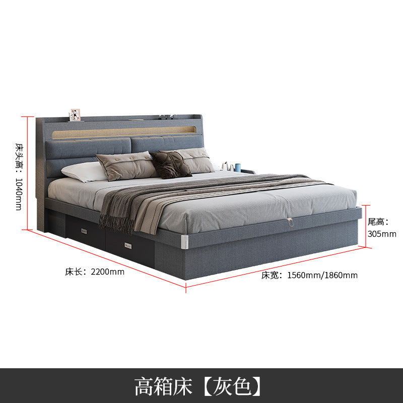 Factory Custom Tech Fabric Bed1.8Gray High Box Storage Bed for Bedroom Double Bed, No Paint Needed, Storage Artifact