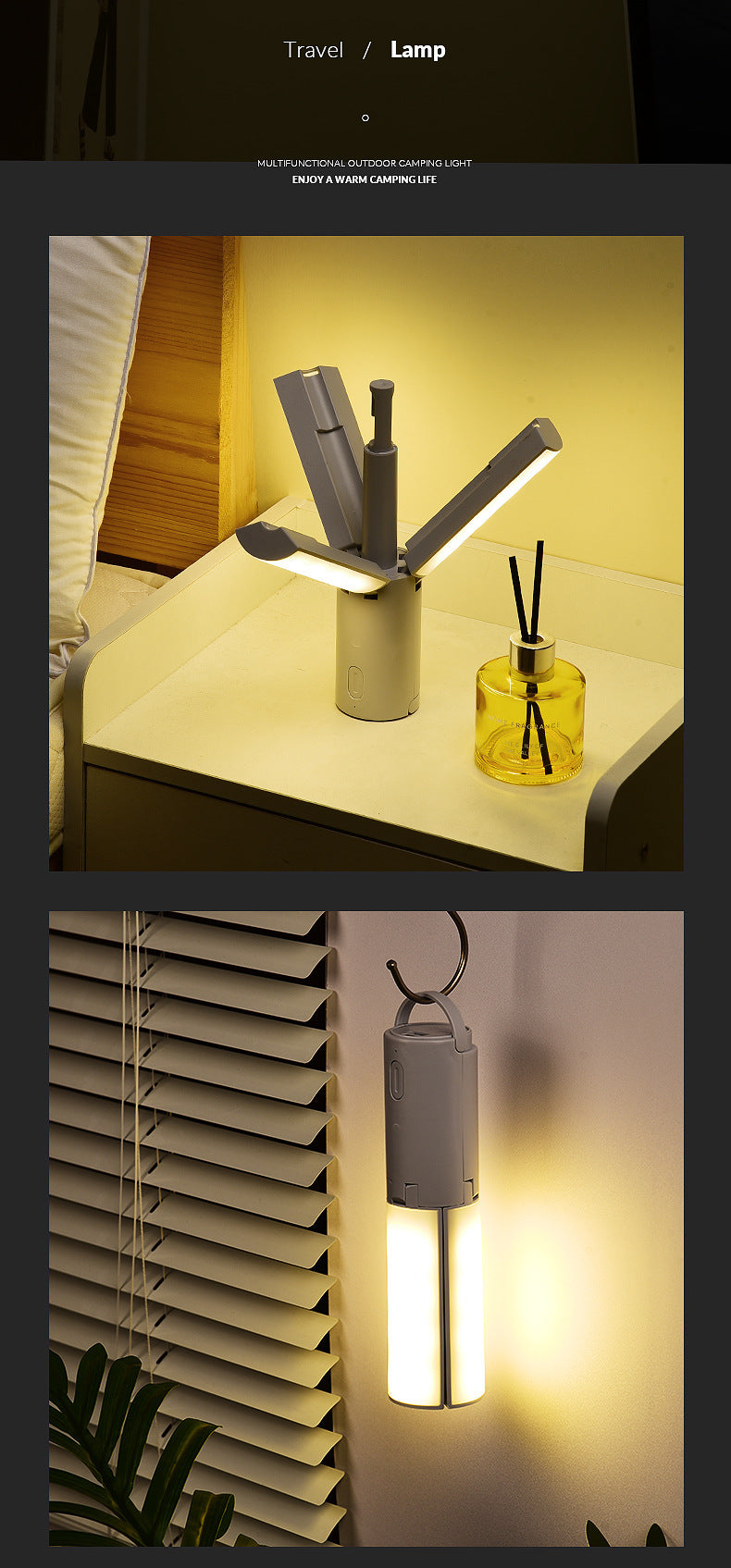 Camping Multifunctional Folding Light Tent Atmosphere Light Camping Lantern Handheld Hanging Light Dormitory Student Lighting Outdoor