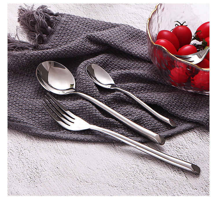 American Style Stainless Steel Western Steak Knife Slanted Tail Knife Fork Spoon Mirror Polished Tea Set3Solid Fork with Teeth
