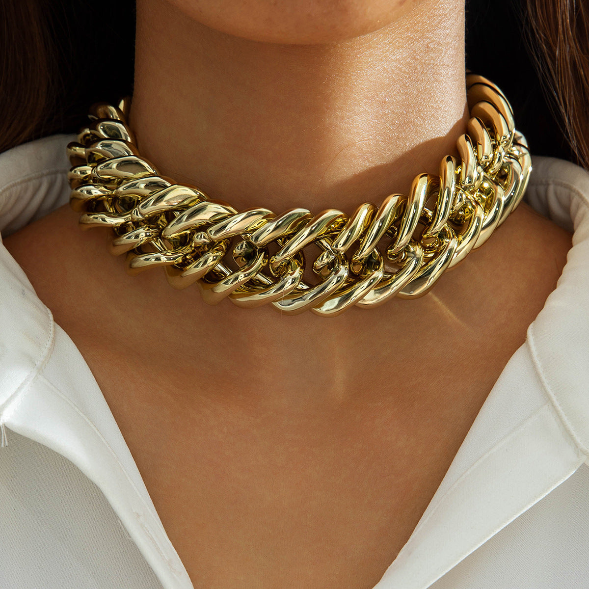European and American Ornament Fashion Hip-Hop Short Thick Chain Geometric Necklace Metal Exaggerated Necklace