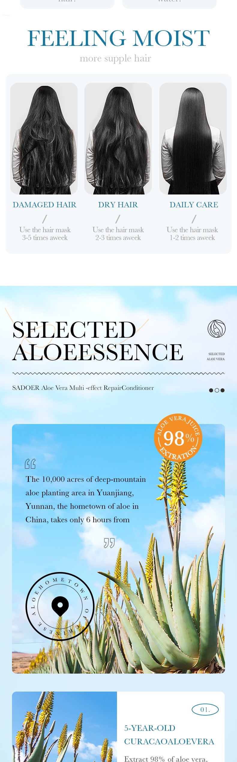 Aloe Vera Shampoo500ml SADOER Hydrating, cleansing, refreshing conditioner  foreign trade wholesale