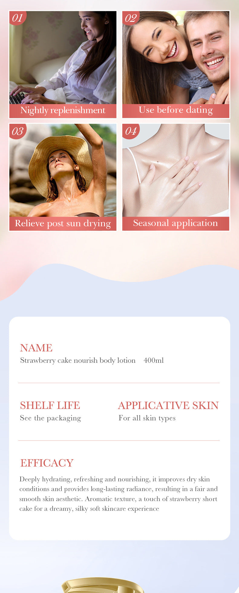 BIOAOUA Strawberry Cake Nourishing Body Lotion Moisturizing Body Lotion  Wholesale