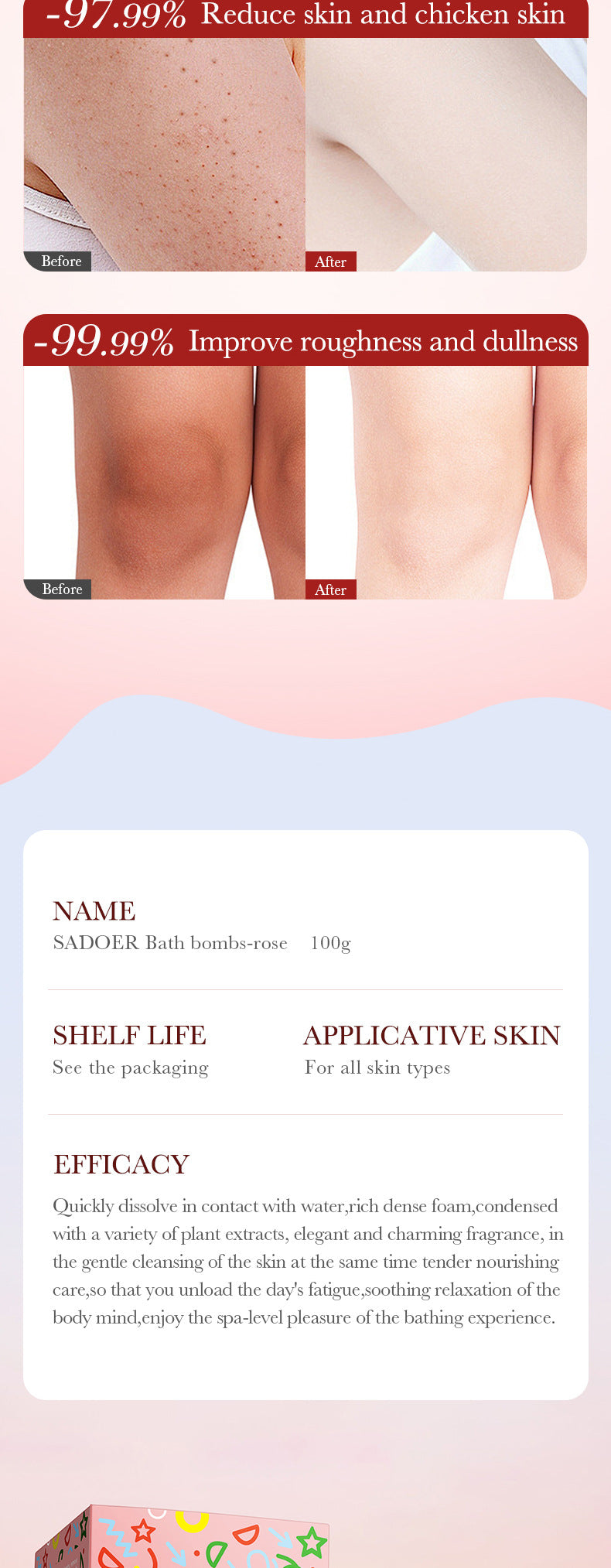 Rose Bath Salt Balls SADOER Deep Cleansing Body Universal Bath Ball Cross-Border Foreign Trade Wholesale