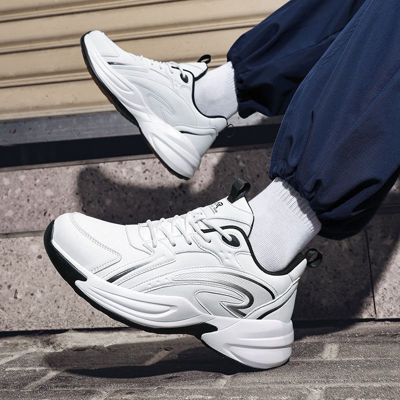 Autumn New Trend Retro Thick-Soled Height-Increasing Dad Shoes Leather Fashion Men's Shoes Wear-Resistant Non-Slip Casual Sports Shoes