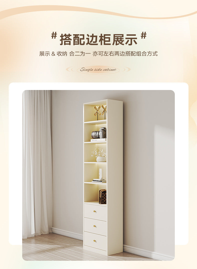 E0European Pine Board Warm White Sliding Door Wardrobe Desk Integrated Set Cream Style Bedroom Home Solid Wood Large Wardrobe