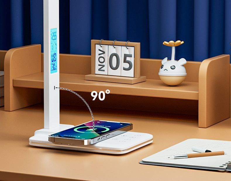 Folding desk lamp for study, multifunctional LED Eye Protection Lamp Desktop Smart15W Wireless Charging Reading Light Alarm Clock