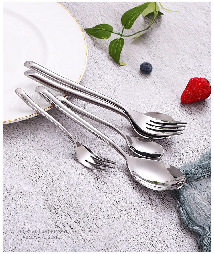American Style Stainless Steel Western Steak Knife Slanted Tail Knife Fork Spoon Mirror Polished Tea Set3Solid Fork with Teeth