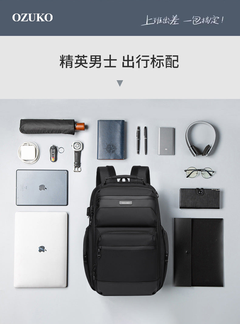 OZUKO Business Backpack Men's Commuting Computer Backpack Waterproof Large Capacity Business Travel Portable Men's Bag