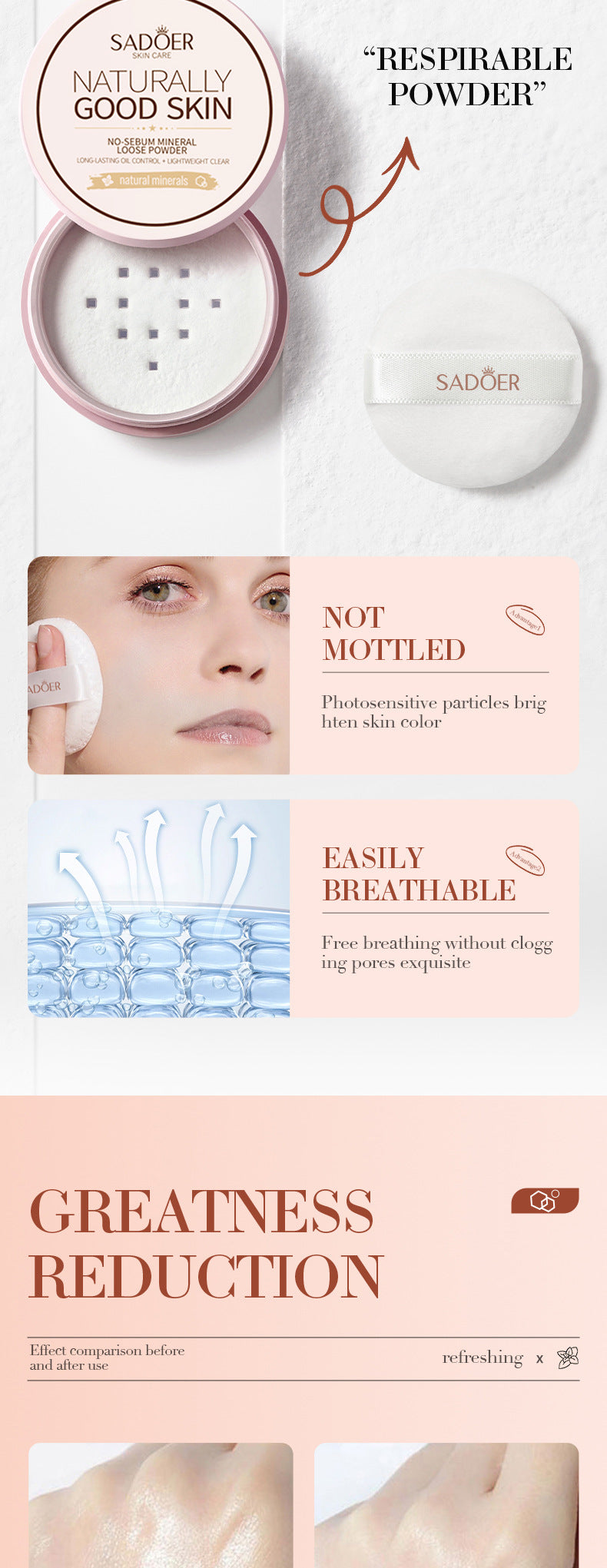 Full English Makeup SADOER Mineral Loose Powder Refreshing Lightweight Setting Concealer Powder  Wholesale