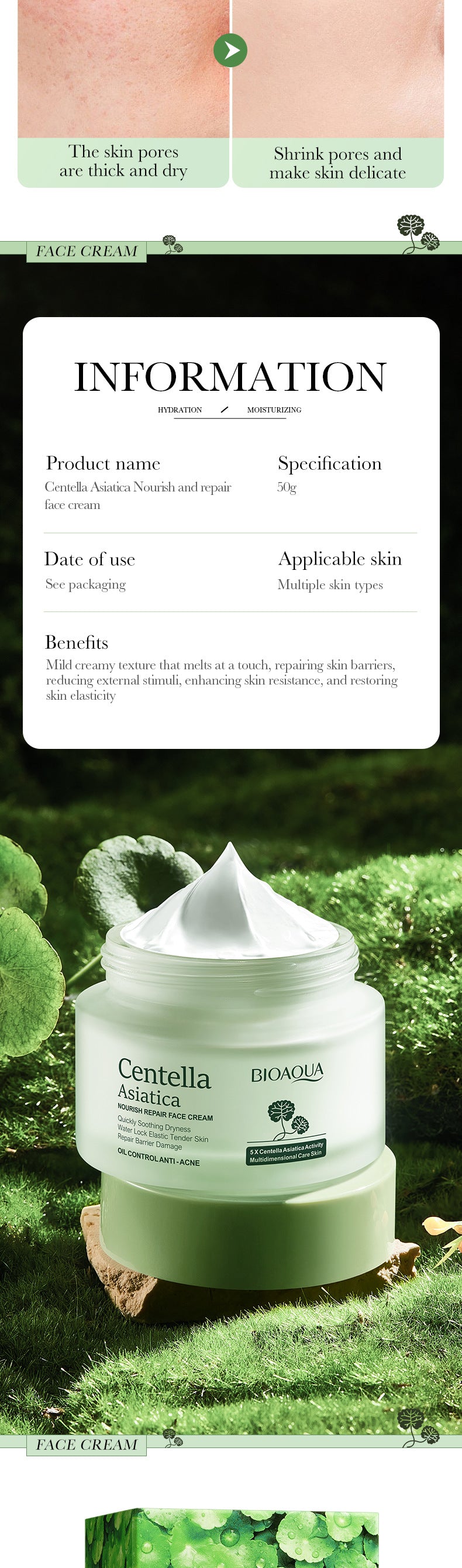 Centella Asiatica Skin Care Set in English BIOAOUA Cleansing, moisturizing and moisturizing six-piece set  foreign trade wholesale