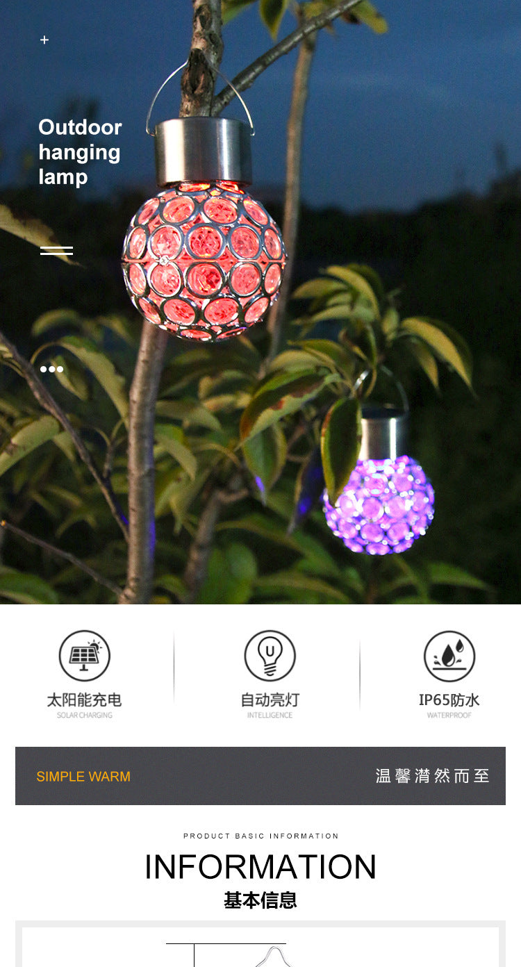 Solar Hanging Light Garden Garden Light Outdoor Waterproof LED Small Pendant Light with Light Control Hollow Lawn Villa Decorative Lamp