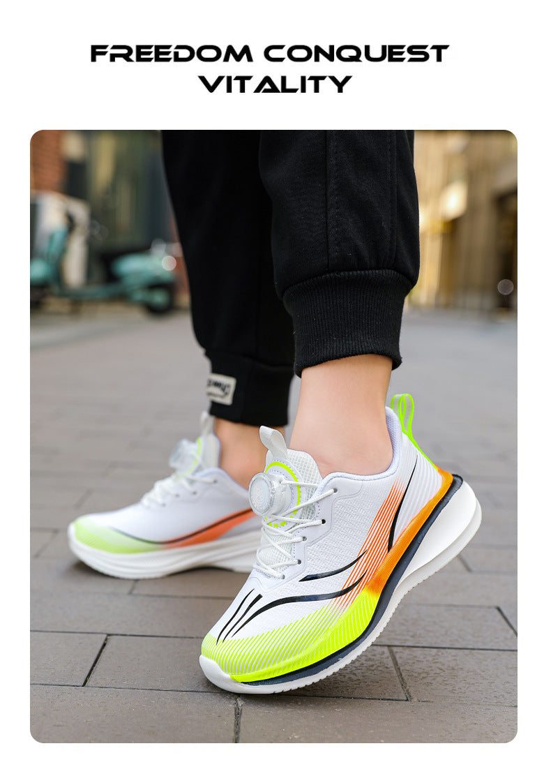 Children's shoes2025Rotating Button Leather Waterproof Boys' Running Shoes Girls' Lightweight Non-Slip Sports Shoes Trendy