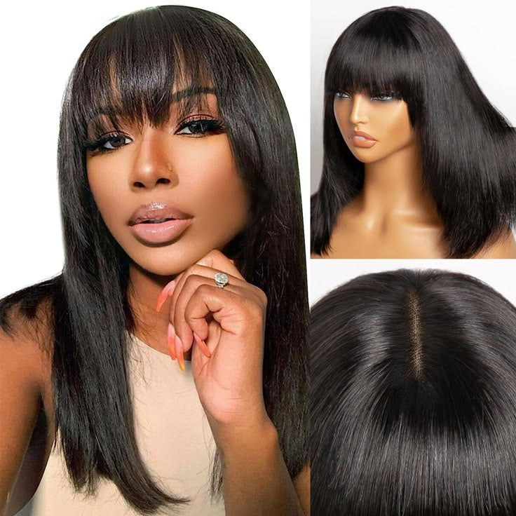 180 % Density 3*1 Lace Human Hair Bob Wig with Bangs Fringes