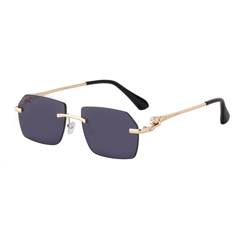 European and American Frameless Cut Edge Leopard Temple Sunglasses for Men Retro Square Frame Driving Sun Protection Sunglasses Wholesale Glasses